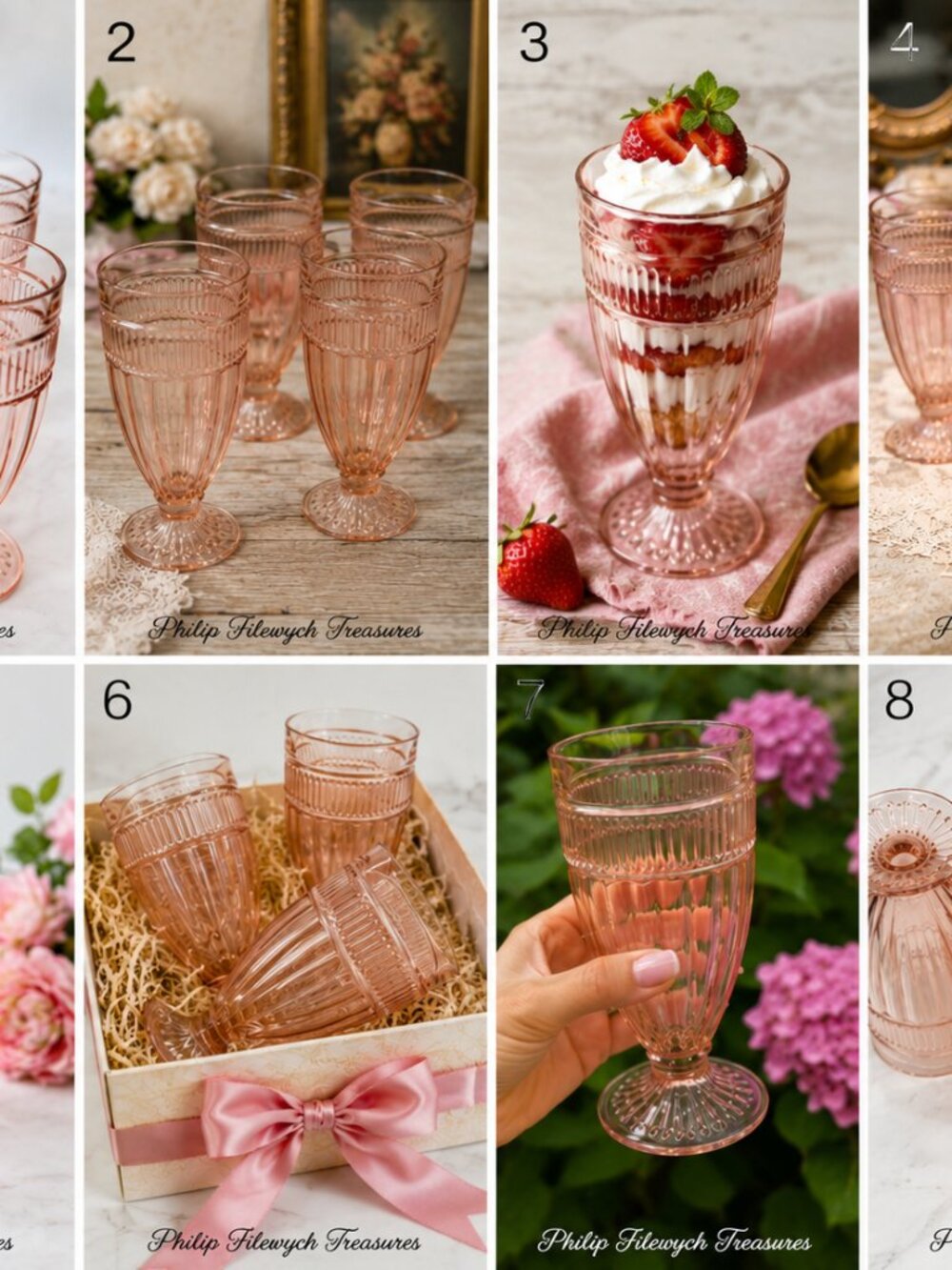 VFG-10--Vintage Pink Footed Pressed Glass Tumblers Set of 4